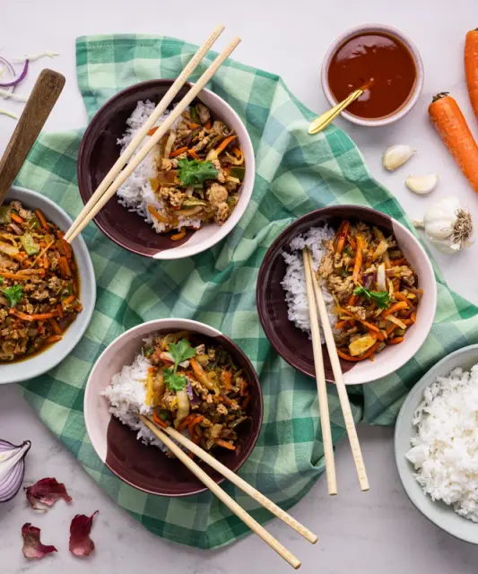 Sweet and Sour Pork Wok with Rice and Vegetables