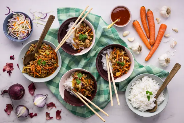 Sweet and Sour Pork Wok with Rice and Vegetables
