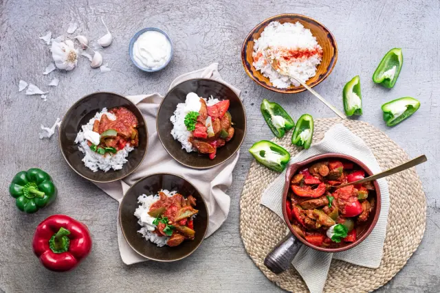 Chorizo Ragù in Paprika Sauce with Rice