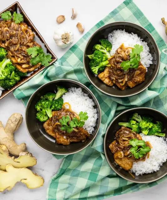 Japanese-Style Ginger Pork with Rice & Broccoli