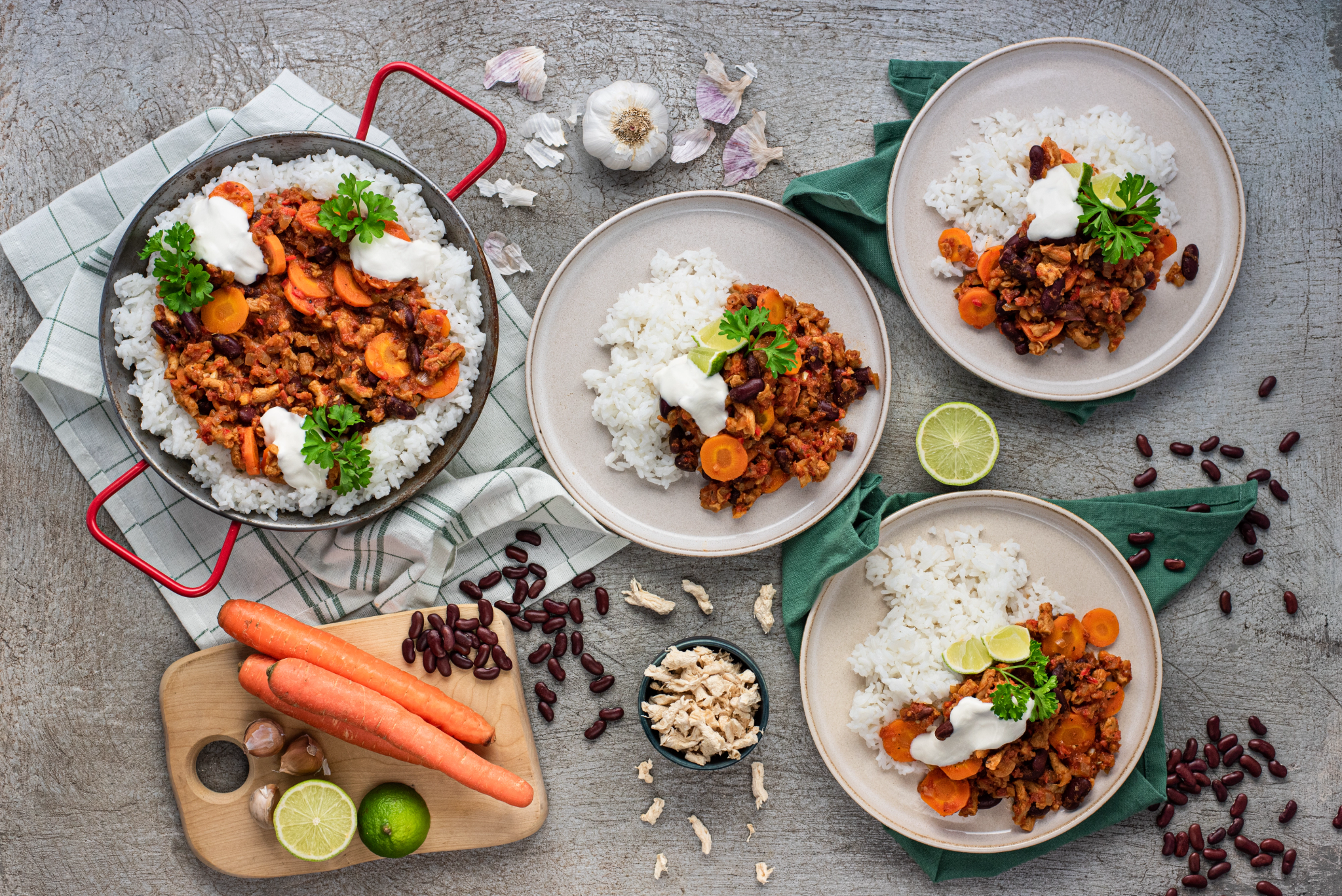 Chili con Tofu with Bean Salsa and Jasmine Rice