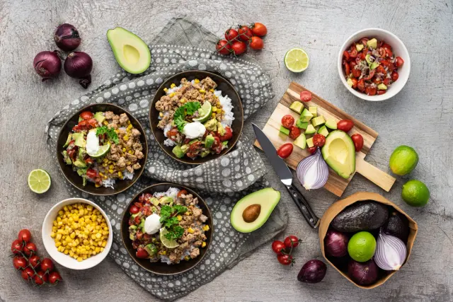 Mexican Fiesta Bowl with Turkey, Jasmine Rice, and Refreshing Salsa