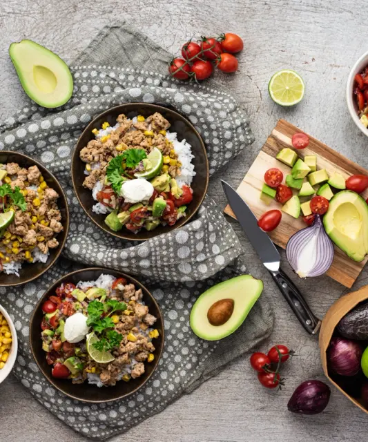 Mexican Fiesta Bowl with Turkey, Jasmine Rice, and Refreshing Salsa