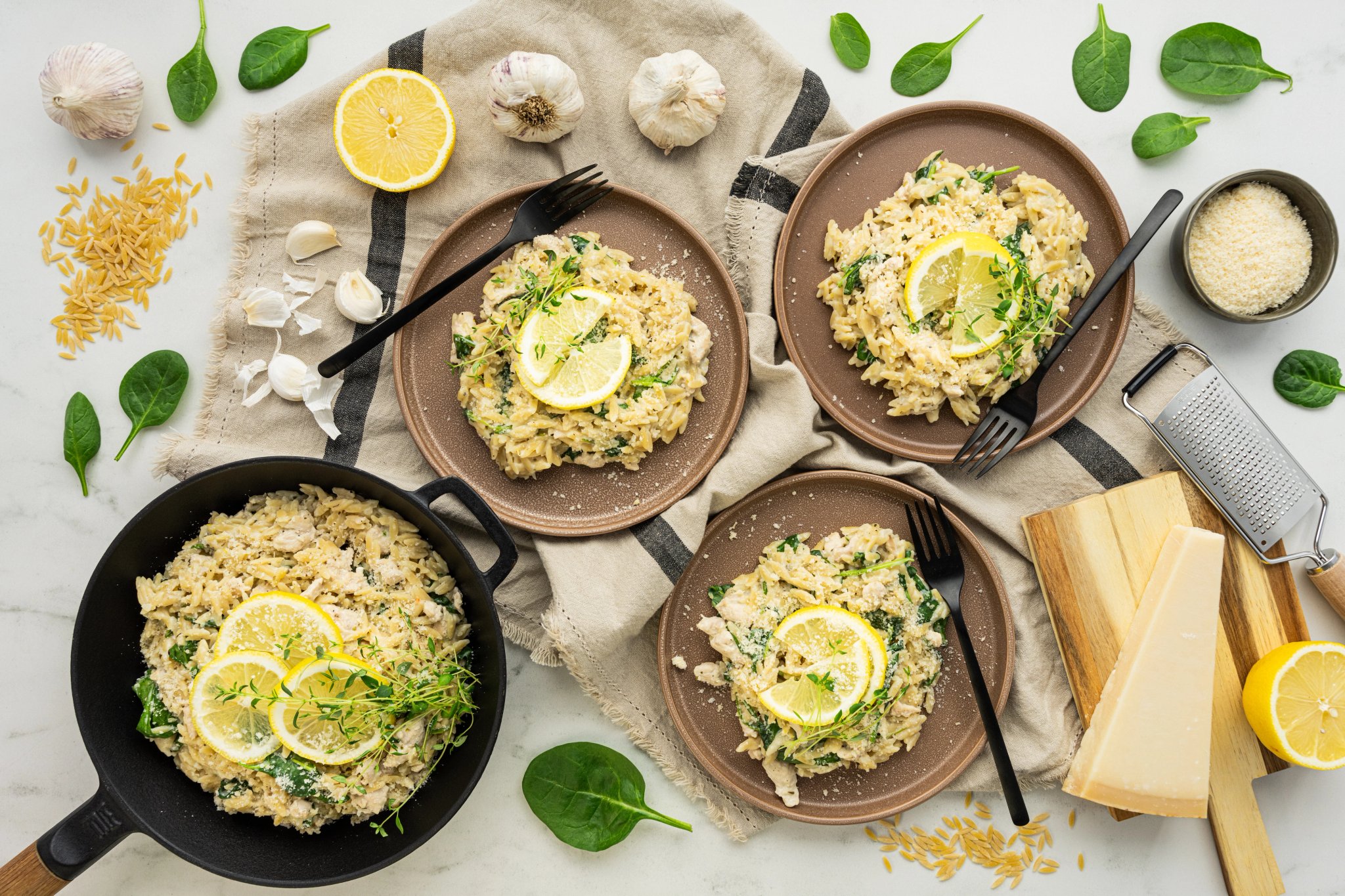 Creamy Chicken Orzotto with Cream Cheese, Spinach and Italian Cheese