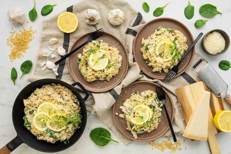 Krémové kuřecí orzotto s žervé, špenátem a italským sýrem