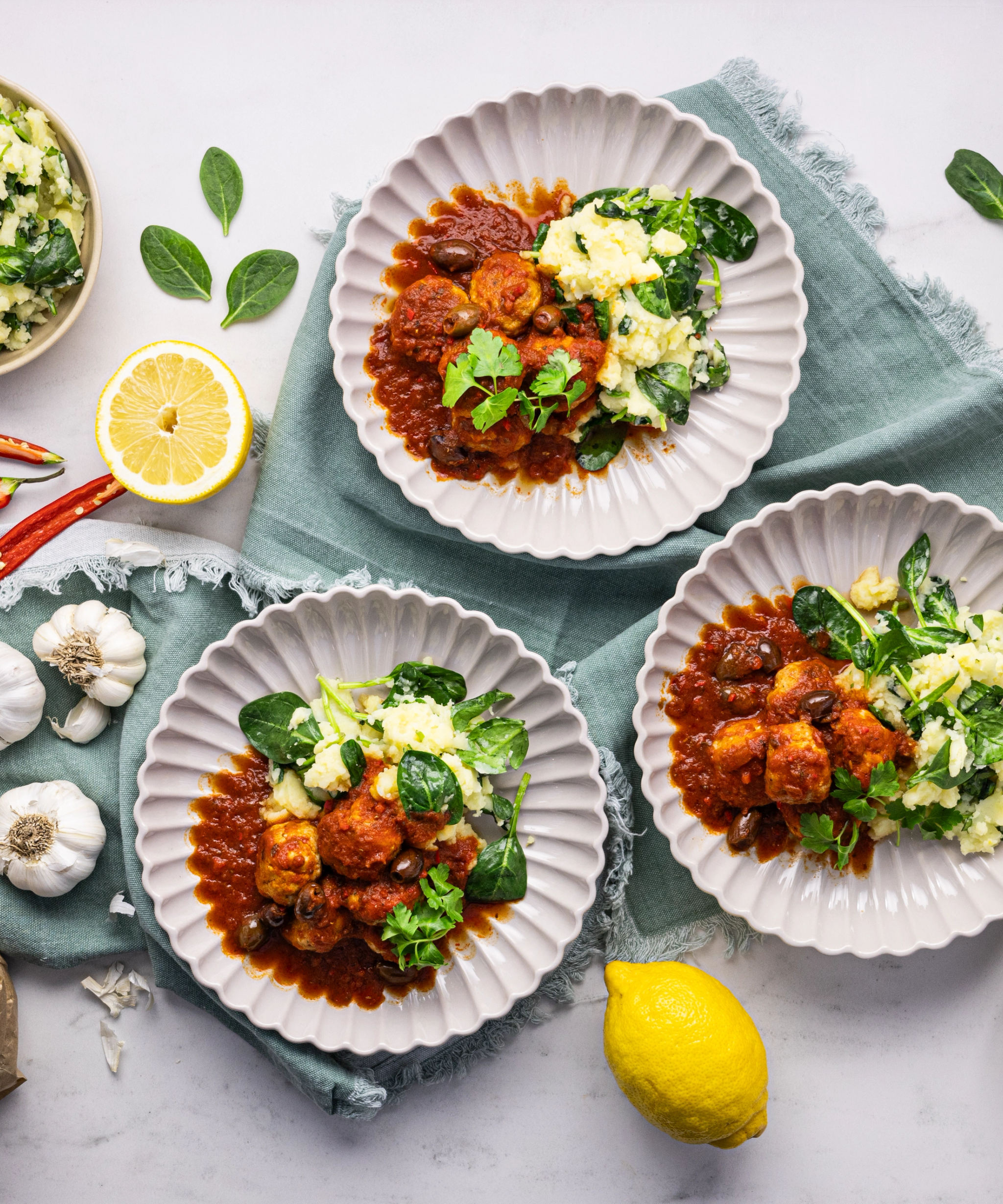 Turkey Meatballs in Tomato Sauce with Mashed Potatoes
