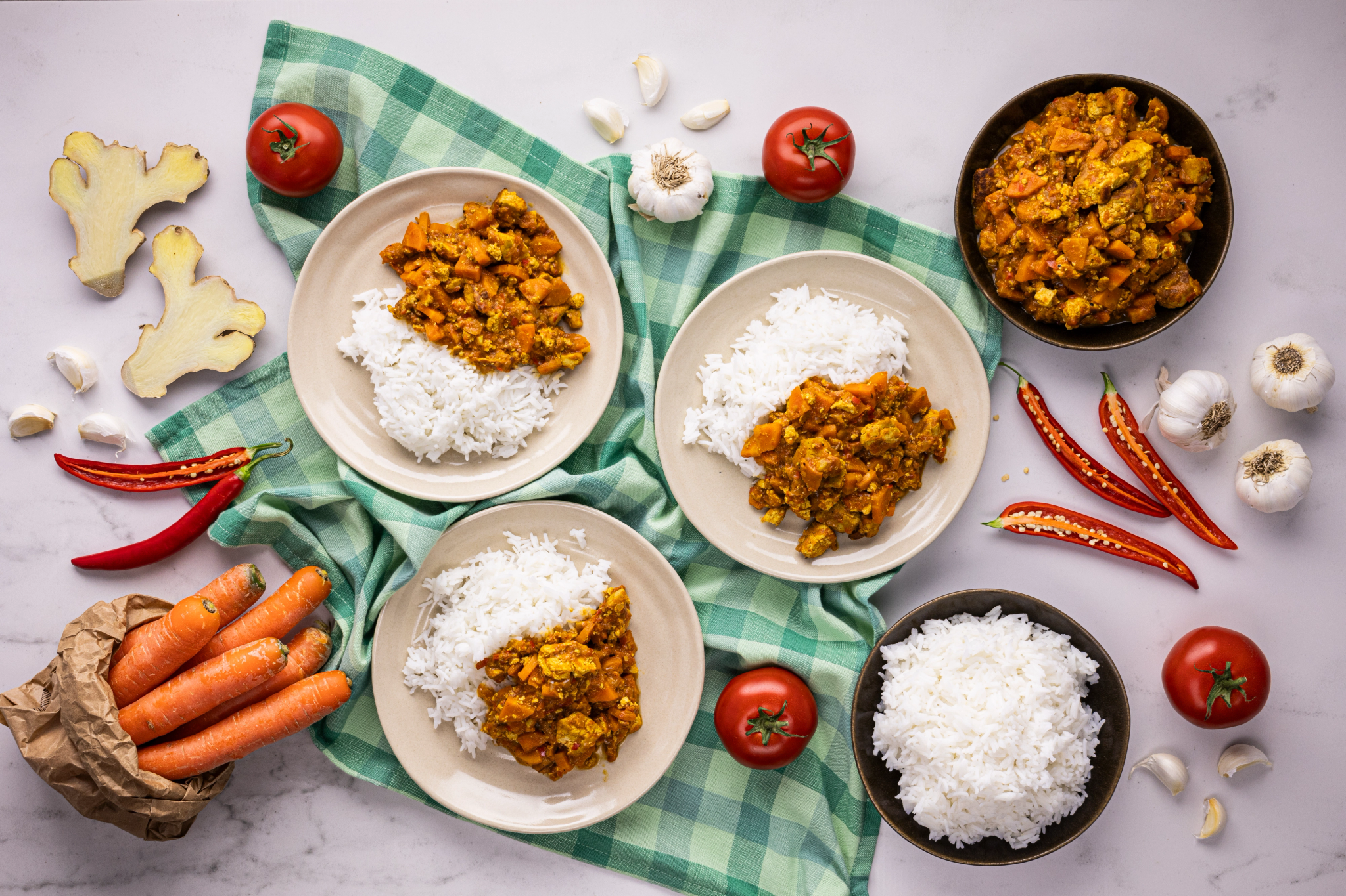 Indické krémové butter tofu s basmati rýží
