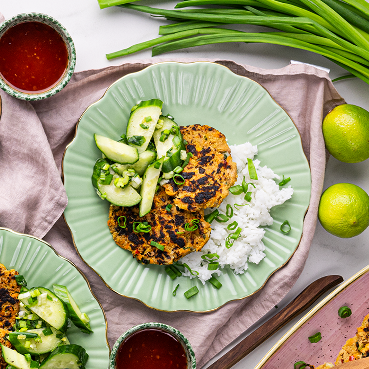 Asian Tuna Patties, Rice &amp; Marinated Cucumbers | Yummy