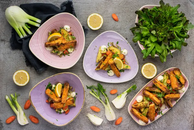 Roasted Vegetables with Breaded Halloumi and Lemon Mayo