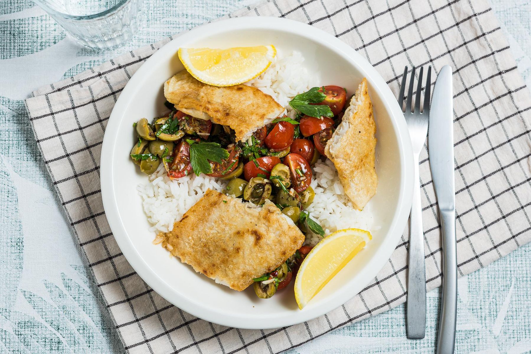 Juicy Pike Perch Fillet with Rice & Gremolata with Tomato & Olives | Yummy