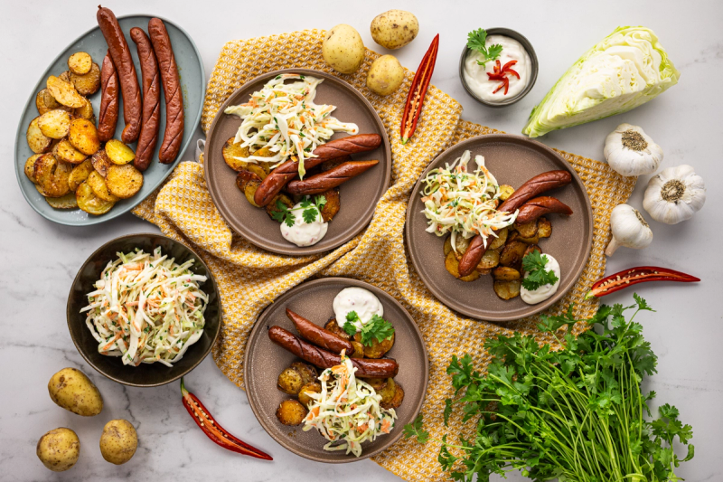 Sausage Plate with Potato Wedges & Coleslaw