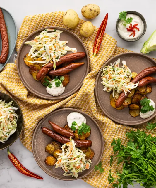 Chorizoplate lanttiperunoilla & coleslawta