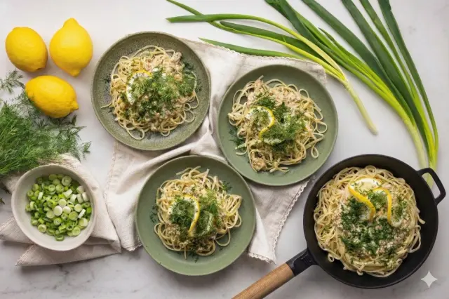 Creamy Pasta with Mackerel, Dill and Spring Onion