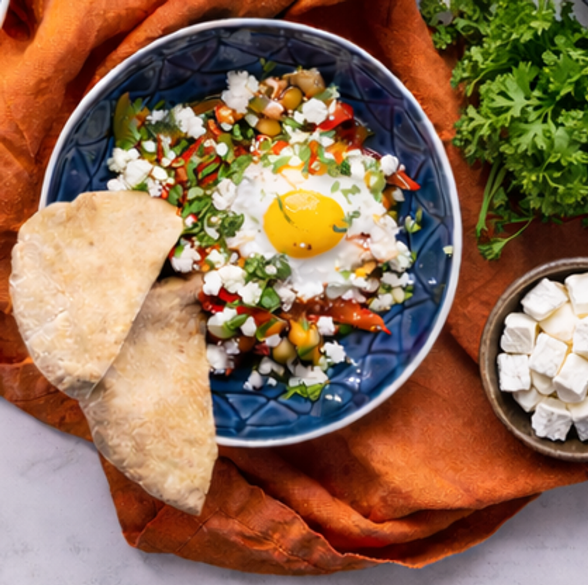 Shakshuka with Eggs, Chickpeas, Balkan-style Cheese and Pita | Yummy
