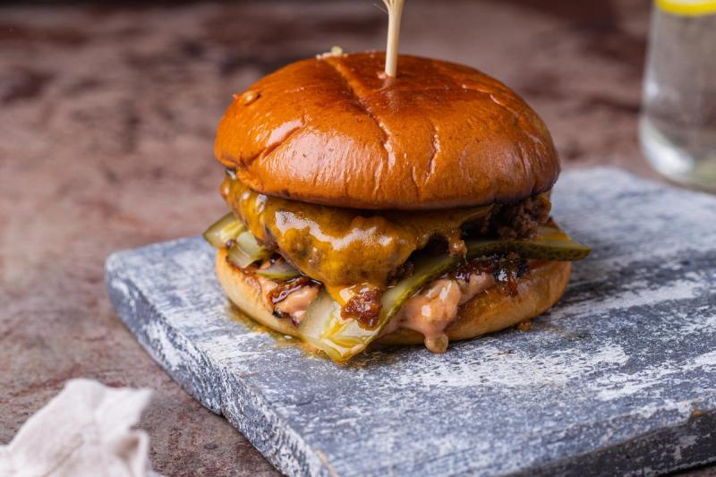 Beef Burger with Caramelized Onions & BBQ Sauce