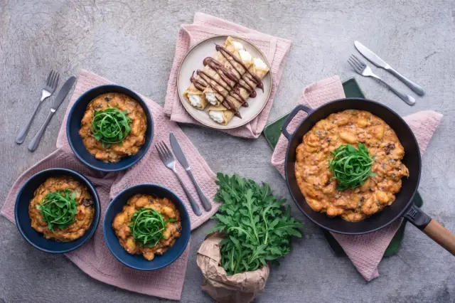 Gnocchi v paradajkovo-ricottovom peste s kuracím mäsom & palacinky s tvarohom a Nutellou