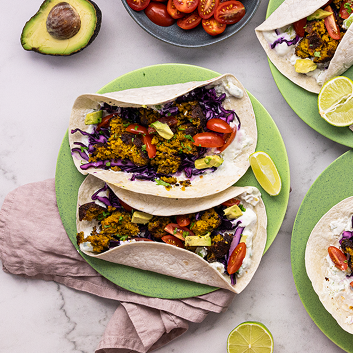 Falafel Wrap with Avocado Dip and Fresh Cabbage-Apple Slaw | Yummy