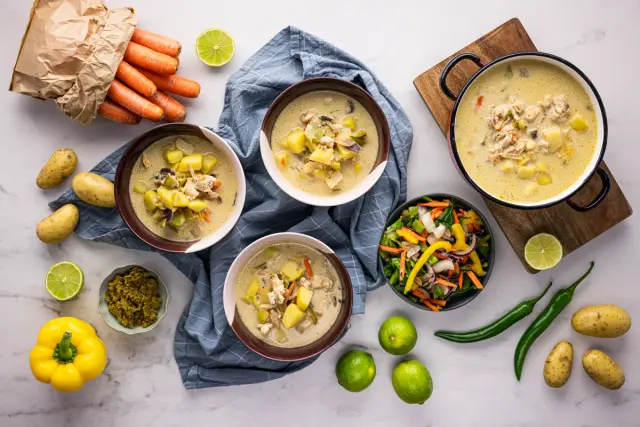 Spicy Thai Green Curry Soup with Chicken, Potatoes, and Wok Mix