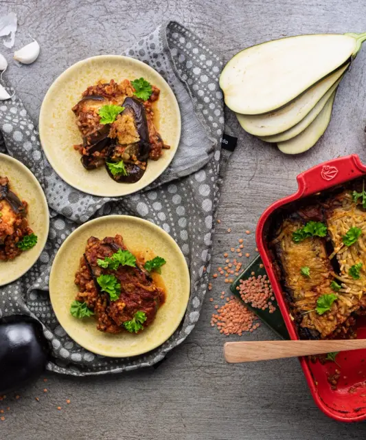 Kreikkalainen moussaka linsseillä