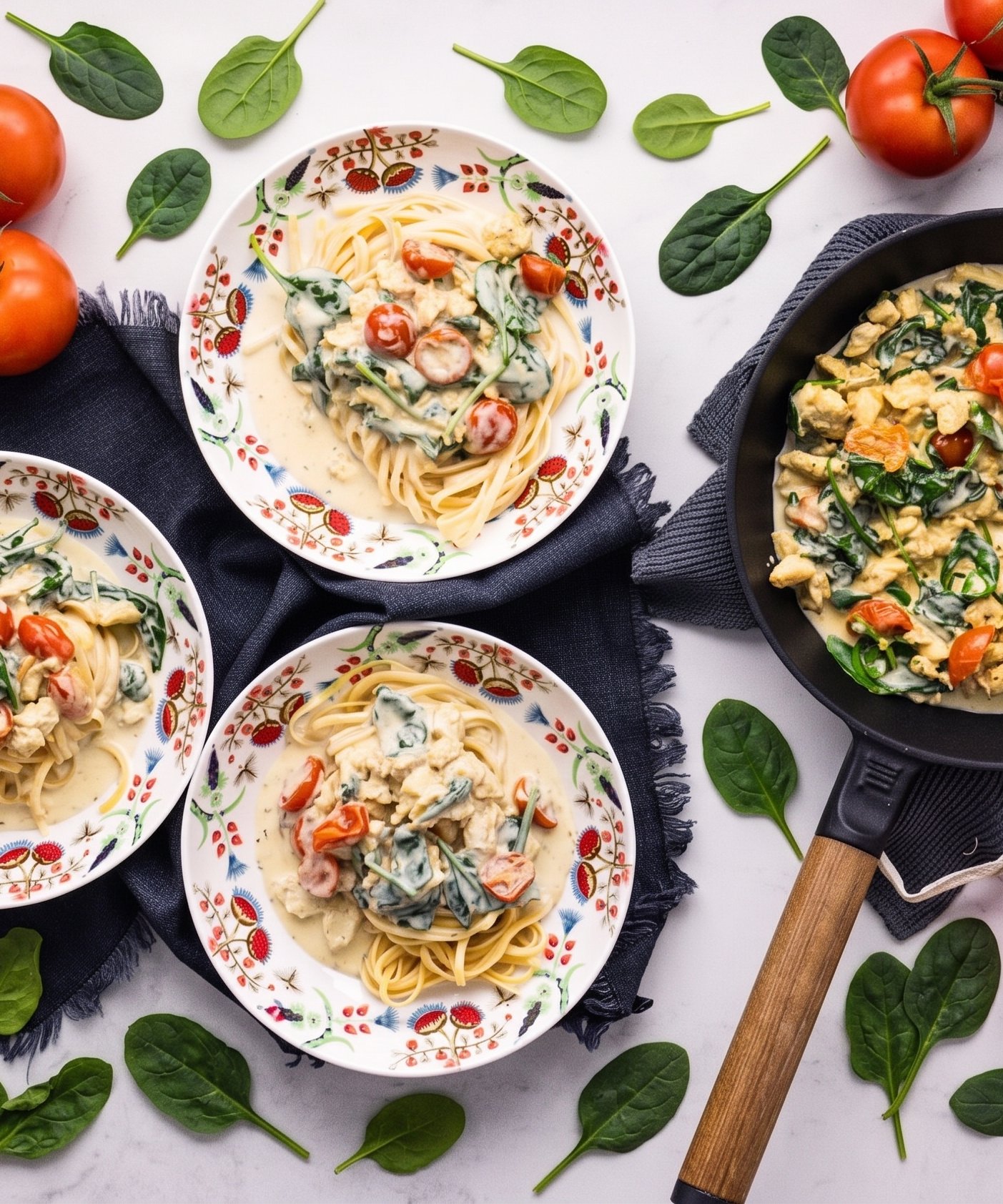 Creamy Chicken Pasta with Tomatoes and Spinach