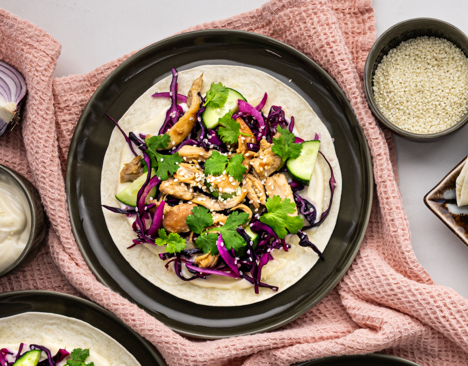 Asian Chicken Tortillas with Cabbage Salad &amp; Goma Mayo | Yummy