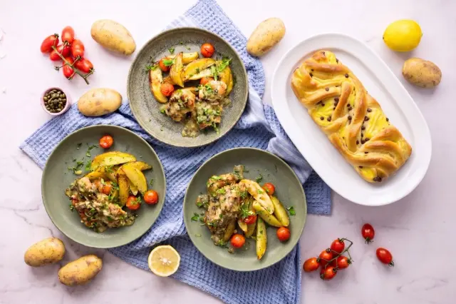 Kuracie piccata v citrónovej omáčke s kaparami & krémový taliansky pletenec