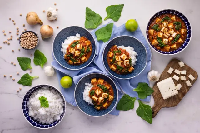 Tikka Masala With Halloumi, Spinach and Jasmine Rice