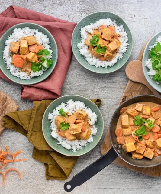 Tandoori Tofu in Coconut Sauce with Jasmine Rice and Fresh Cilantro