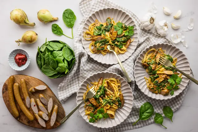 Creamy Pasta with Fresh Sausage & Spinach