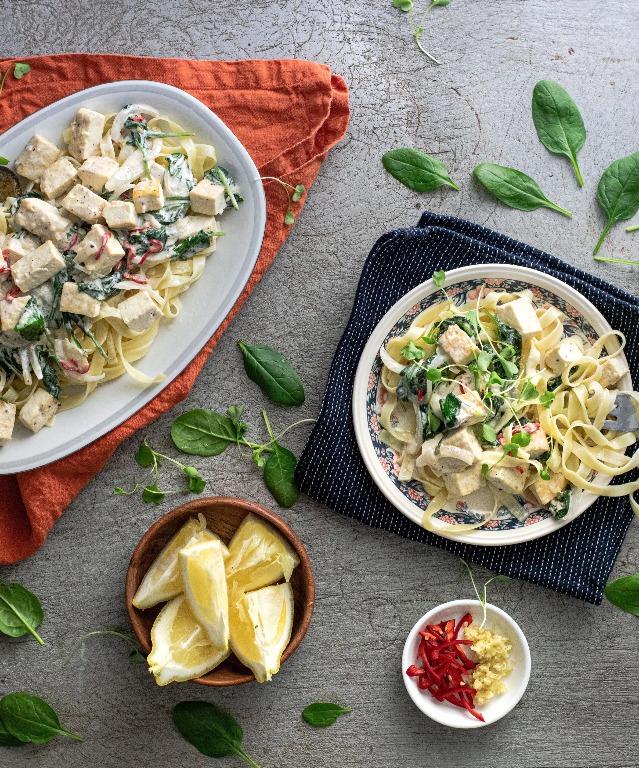 Pasta with Chicken, Spinach, Ricotta, and Pine Nuts