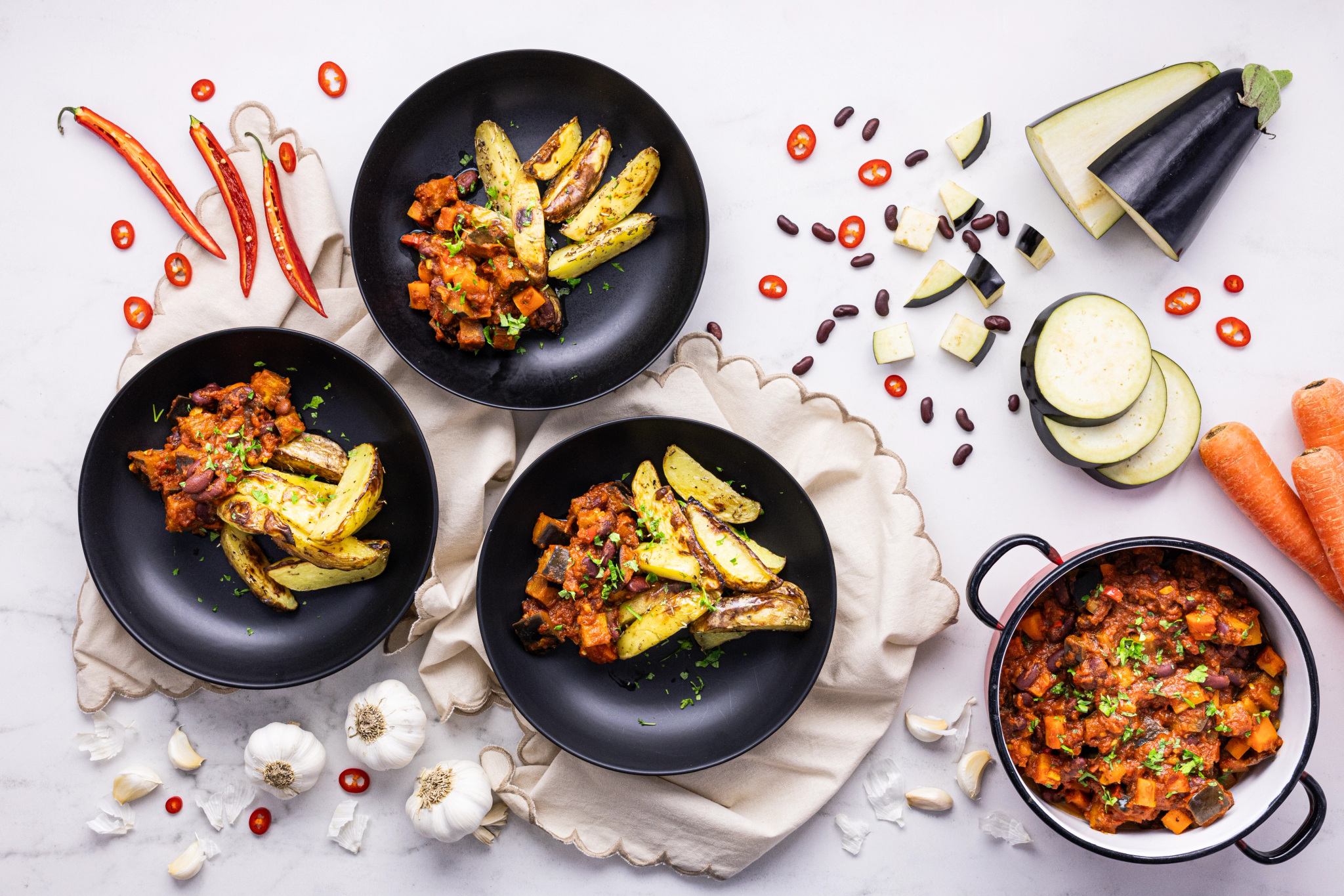 Eggplant Stew with Roasted Potatoes