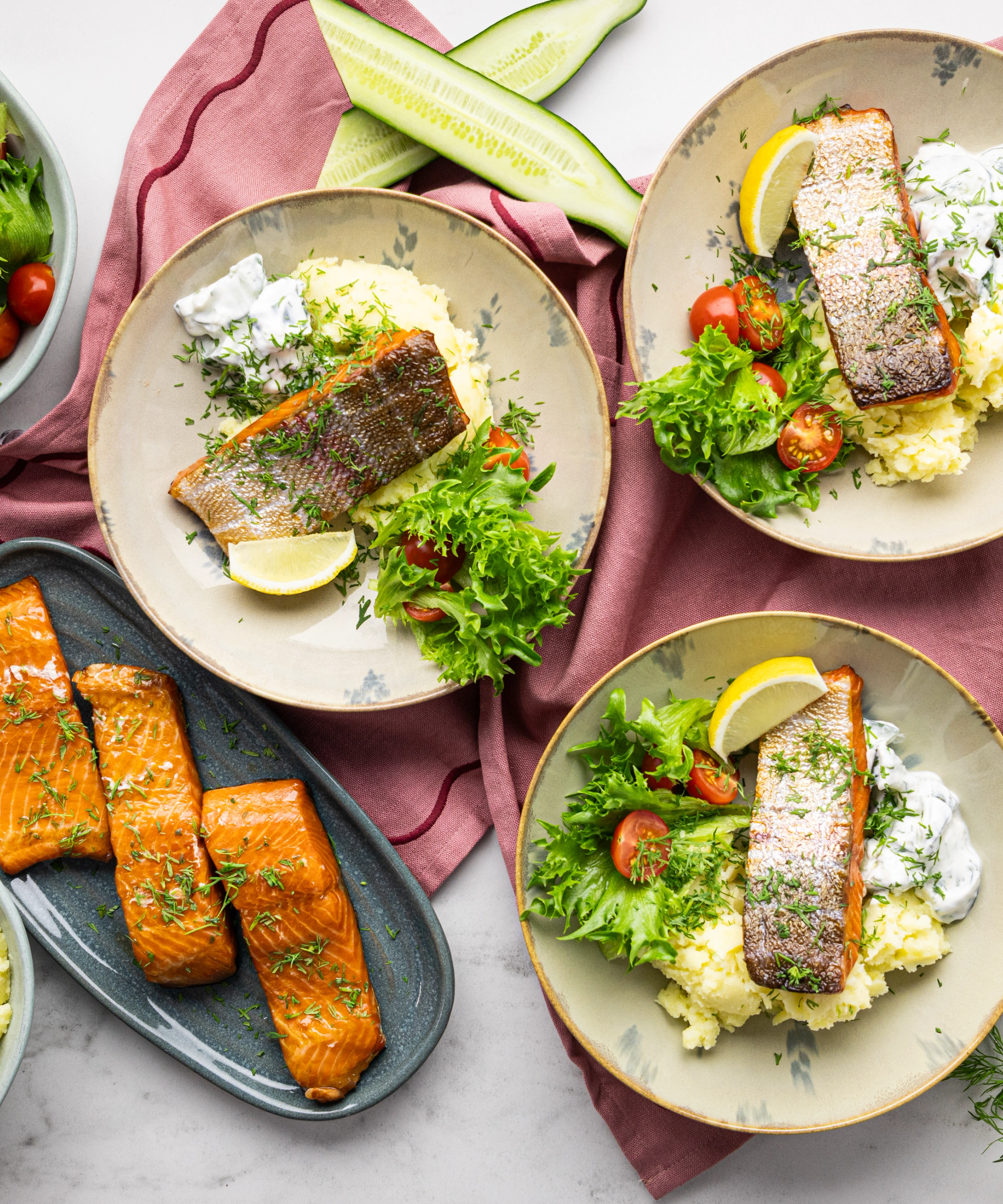 Pan-Fried Salmon with Dill Potatoes & Marinated Cucumbers