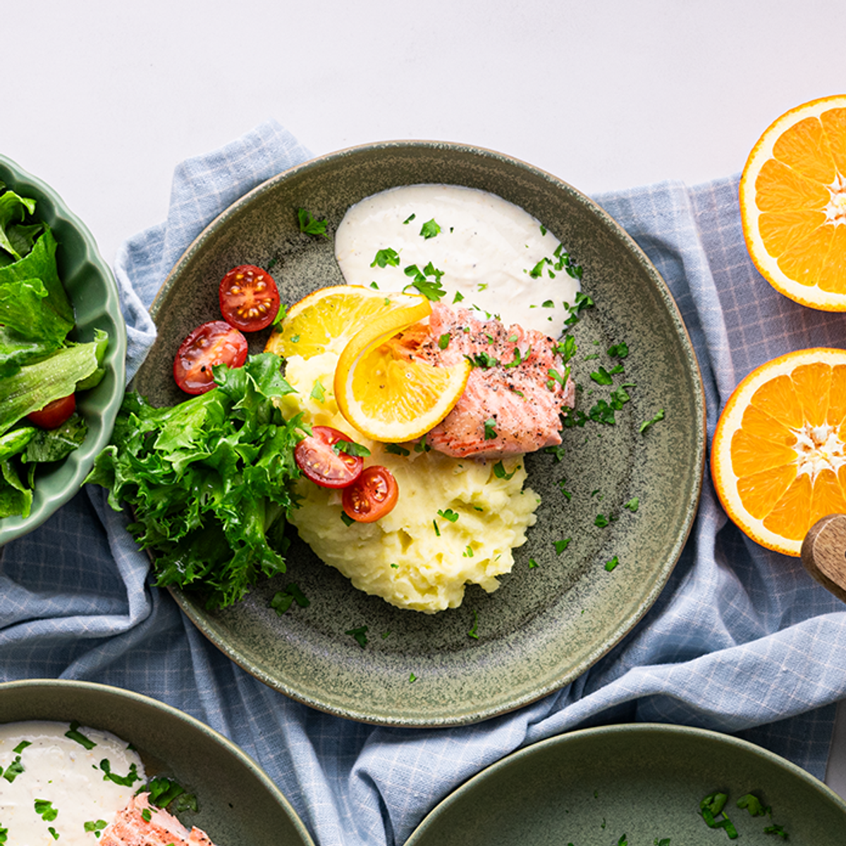 Baked Salmon with Orange, Mashed Potatoes and Salad | Yummy