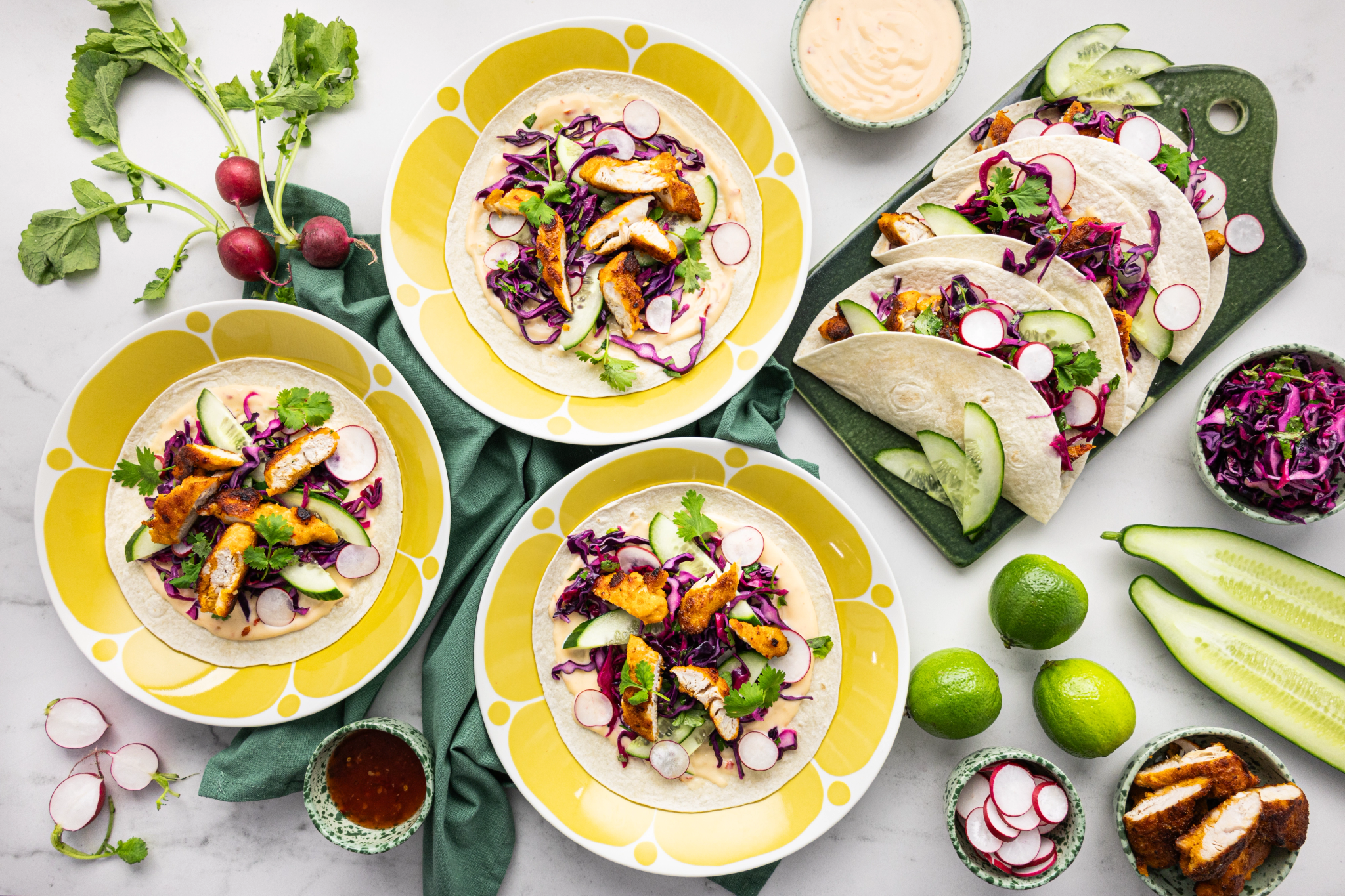 Crispy Chicken tacot sweet chilimajoneesilla
