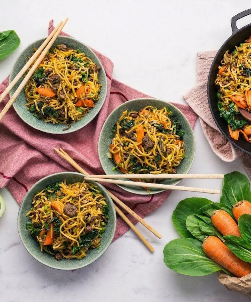 Beef Teriyaki with Egg Noodles and Stir-Fried Vegetables