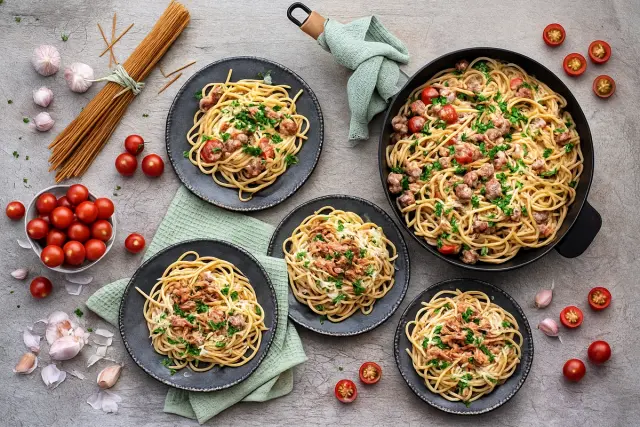 Creamy Sausage Pasta Cherry Tomatoes