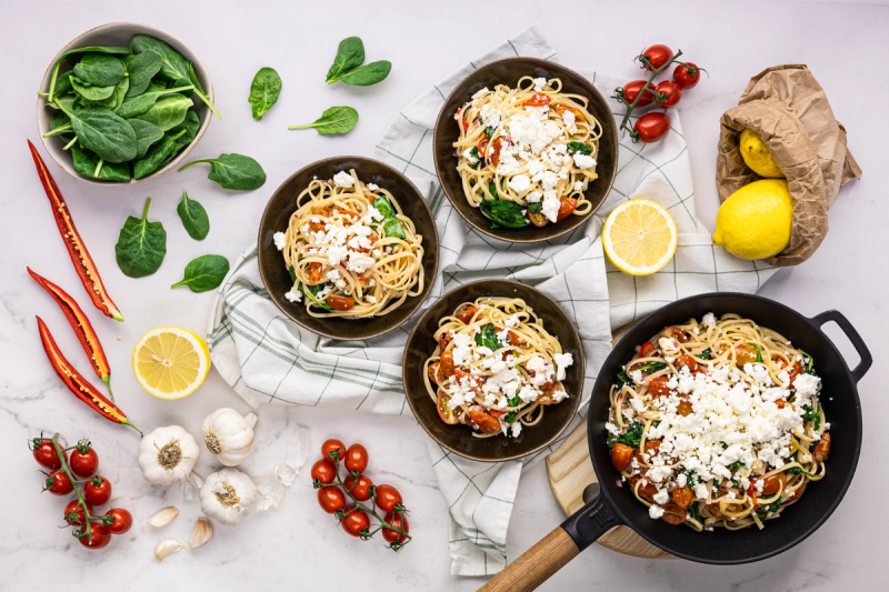 Lemony Pasta with Feta Cheese & Spinach