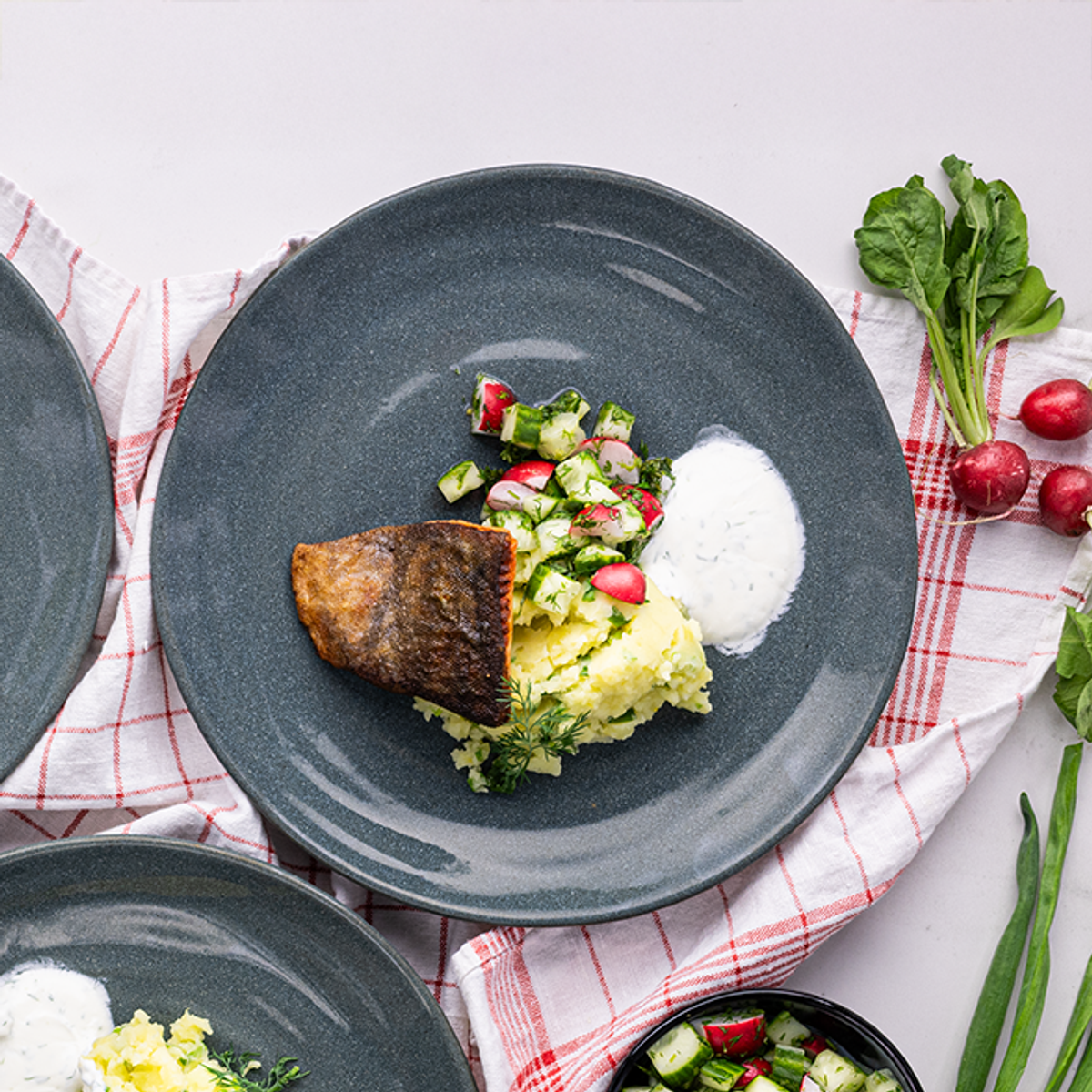 Pan-Fried Salmon, Marinated Vegetables &amp; Dill Sauce | Yummy