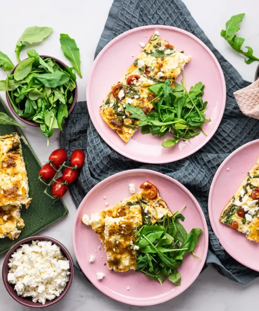 Egg Frittata with Balkan Cheese, Vegetables and Rye Bread