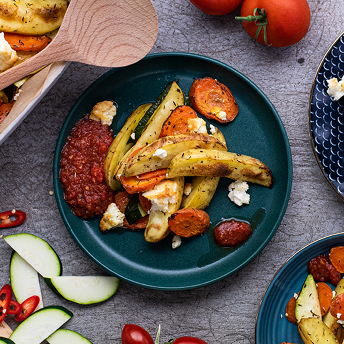 Herbed Potatoes with Roasted Pepper Sauce and Balkan-Style Cheese | Yummy