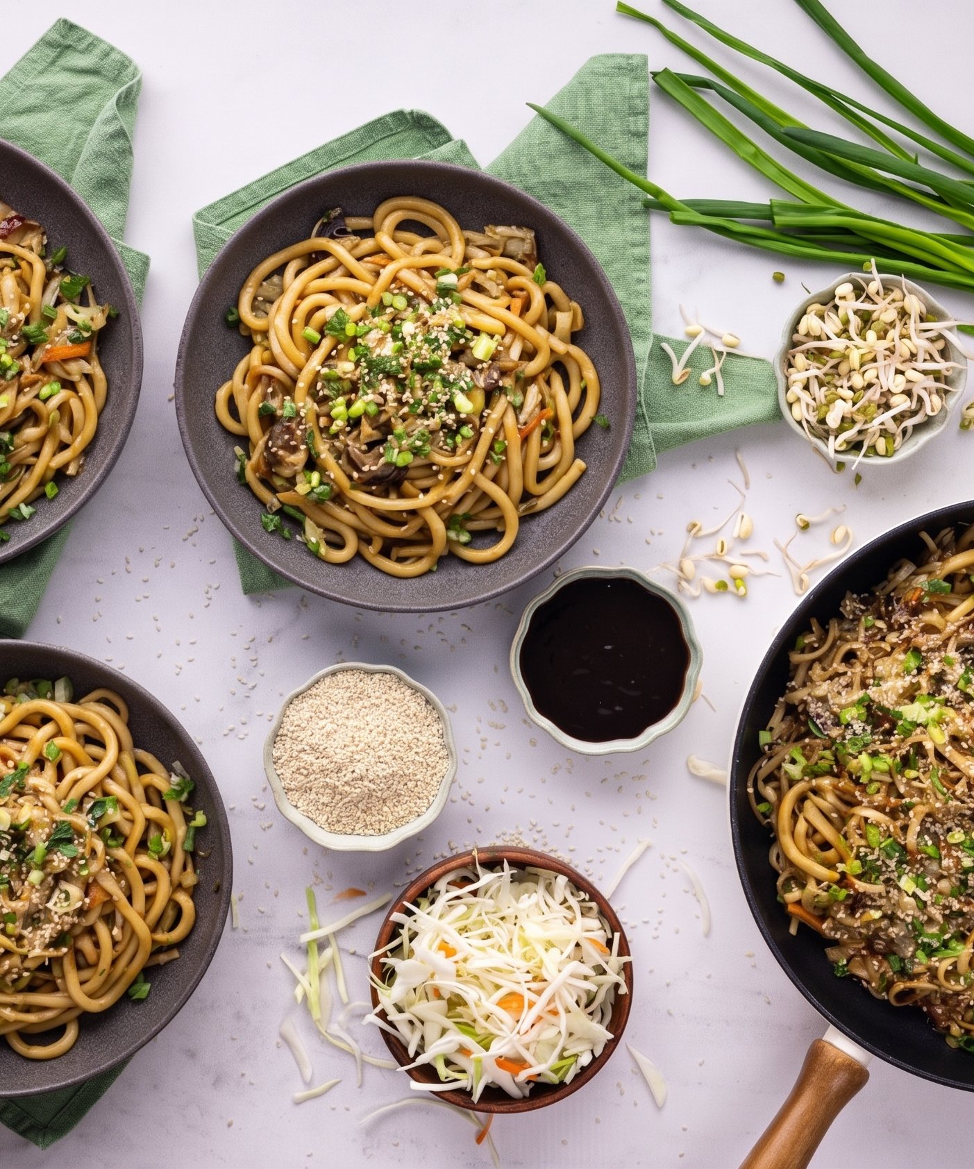 Stir-fried Udon Noodles with Hoisin Sauce, Mung Bean Sprouts and Pork