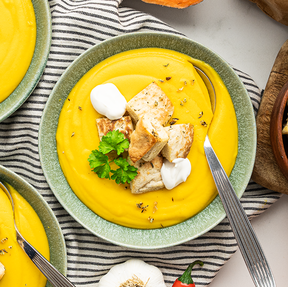 Warming Sweet Potato and Lentil Soup &amp; Roasted Croutons | Yummy