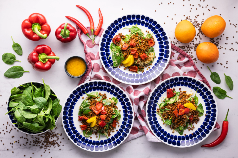 Moroccan Bulgur Salad with Lentils & Orange Vinaigrette