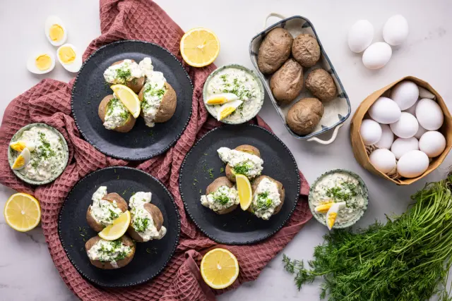 Classic Baked Potatoes with Shrimp & Egg Filling