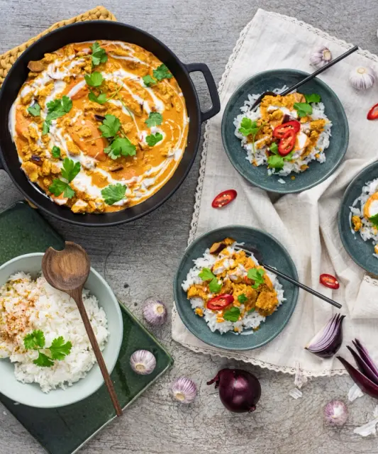 Indian Tofu Korma with Coconut Milk and Rice