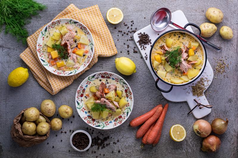 Creamy Fish Soup with Warm-Smoked Salmon