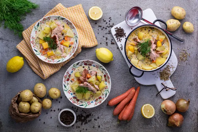 Creamy Fish Soup with Warm-Smoked Salmon
