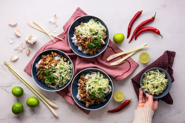 Turkey Larb Gai with Jasmine Rice & Pickled Cabbage