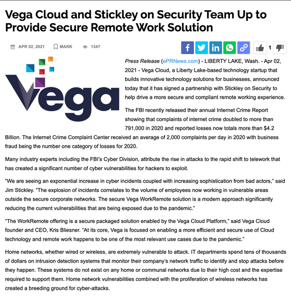 ega Cloud and Stickley on Security Team Up to Provide Secure Remote Work Solution