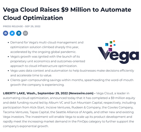 Vega Cloud Raises $9 Million to Automate Cloud Optimization
